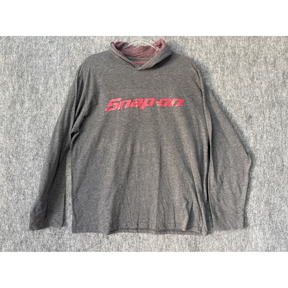 Snap-on Tools Mens Large Gray Red Logo Long Sleeve Hooded Tri-Blend T-Shirt L
